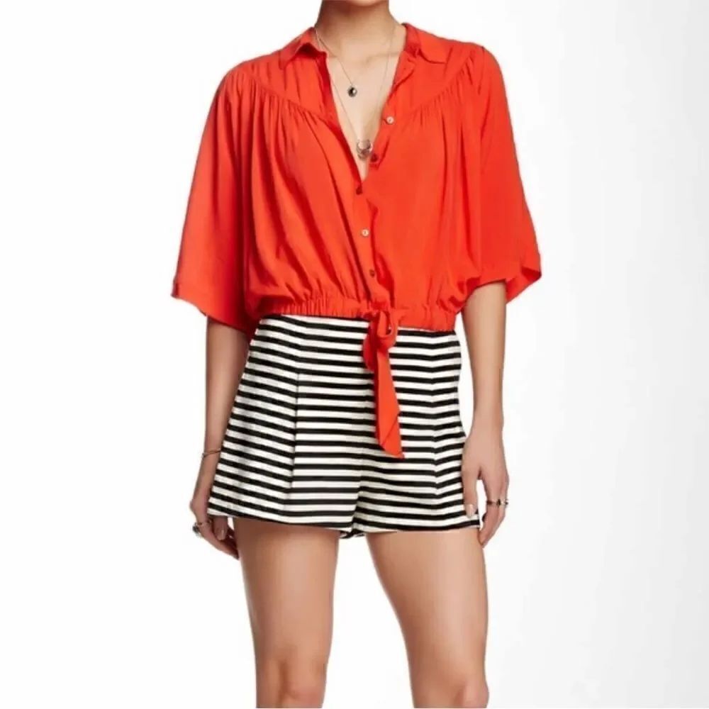 Free People High Rise Stripped Ponte Shorts Women Size M